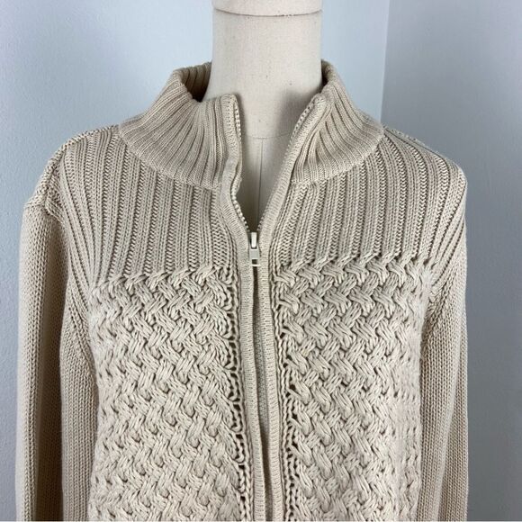 Vtg Chelsea Studio Womens XL Cream Chunky Cable Knit Cardigan Zip Up Cabin Comfy - Picture 11 of 12